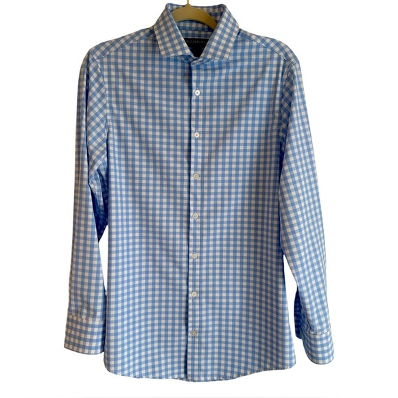 Mizzen+Main Leeward Trim Fit Dress Shirt Men’s S Light Blue Gingham NWOT - Picture 6 of 8